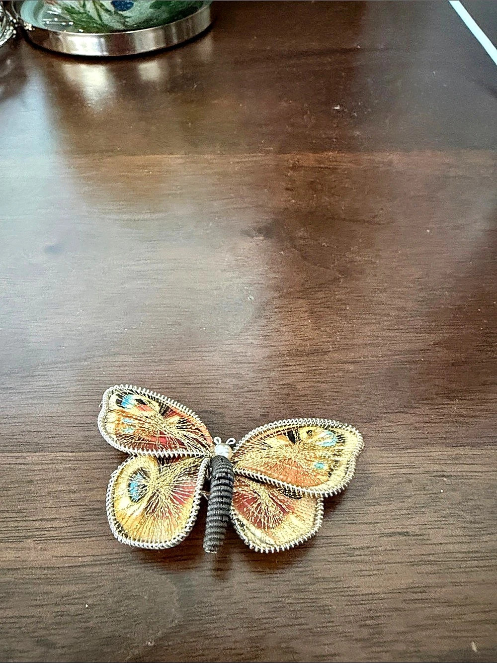 Butterfly Brooch in Gold & Blue Like New